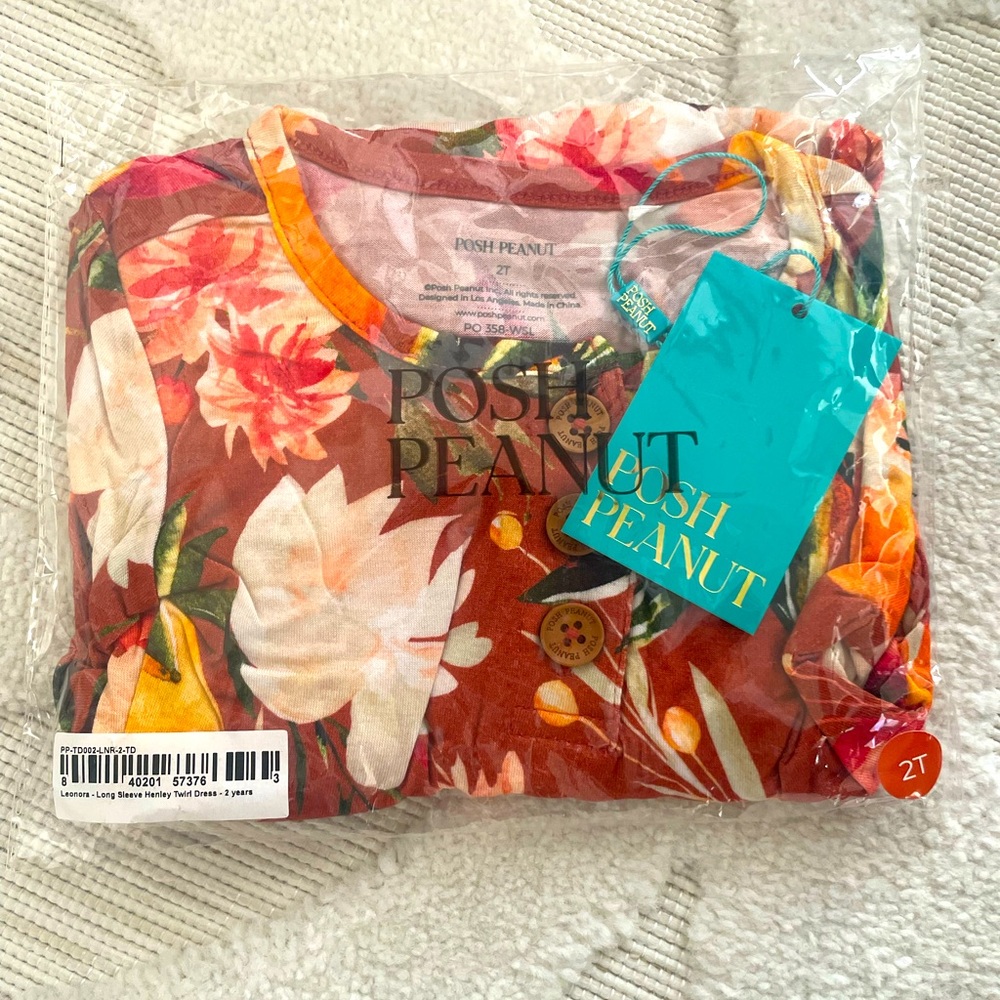 Brand New Posh Peanut Leonora Long Sleeve Henley Twirl Dress 2T